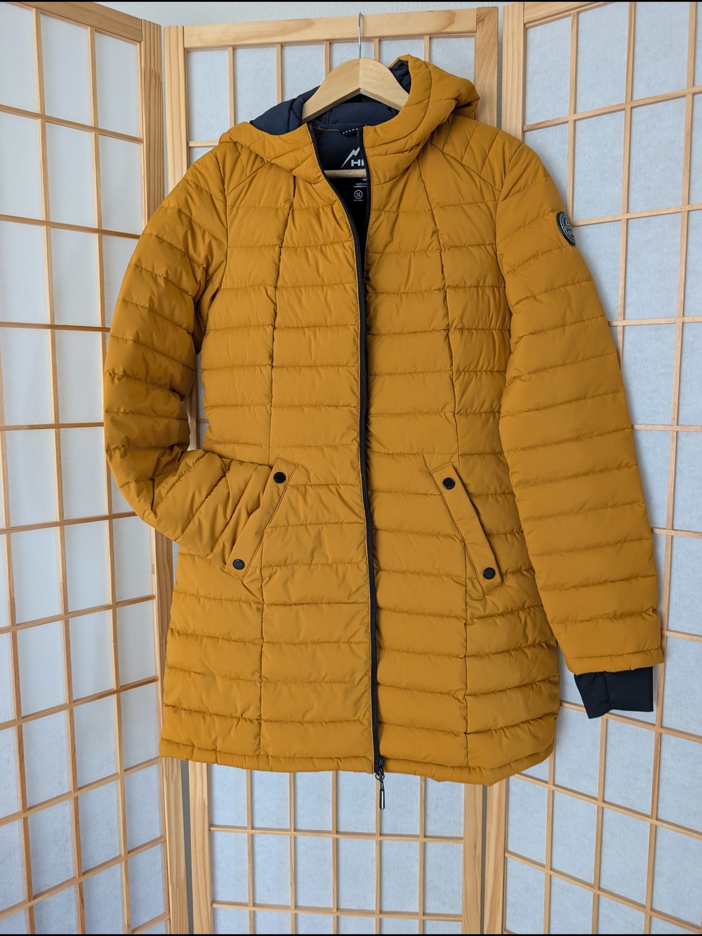 Women’s Mustard Hooded  Puffer Coat - Picture 2 of 5